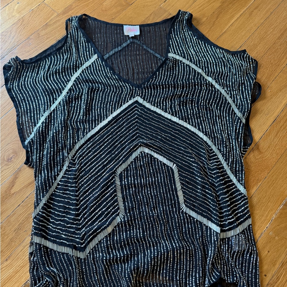 Parker Black Top with Silver Sequin Stripes